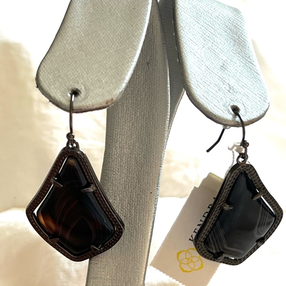 NWT Kendra Scott RARE & Retired Alex Earrings Black Banded Agate & Gunmetal W😍W - Picture 8 of 9
